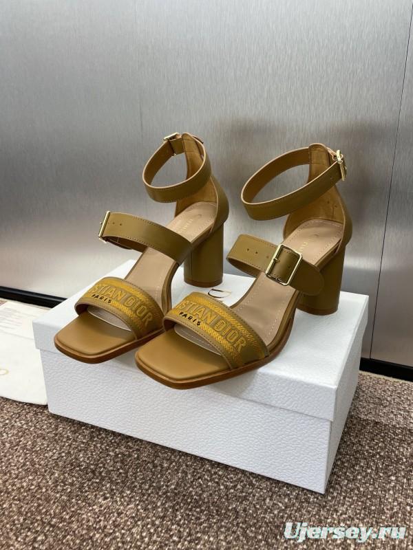 2025 Women Dior Yellow Leather Sandals Christian Dior Logo