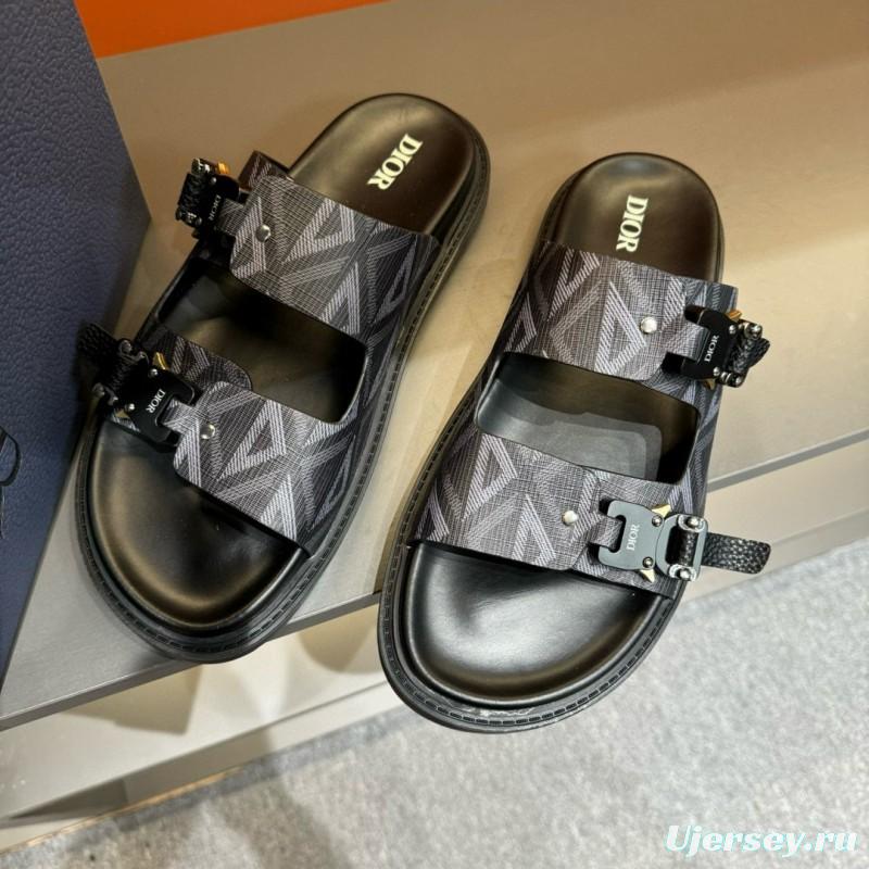 2024 Men Dior Black Grey Canvas Leather Slippers MJ00200