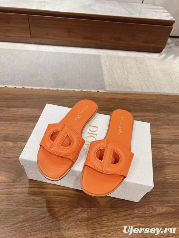 2025 Women Dior Orange Leather Slippers LY00260