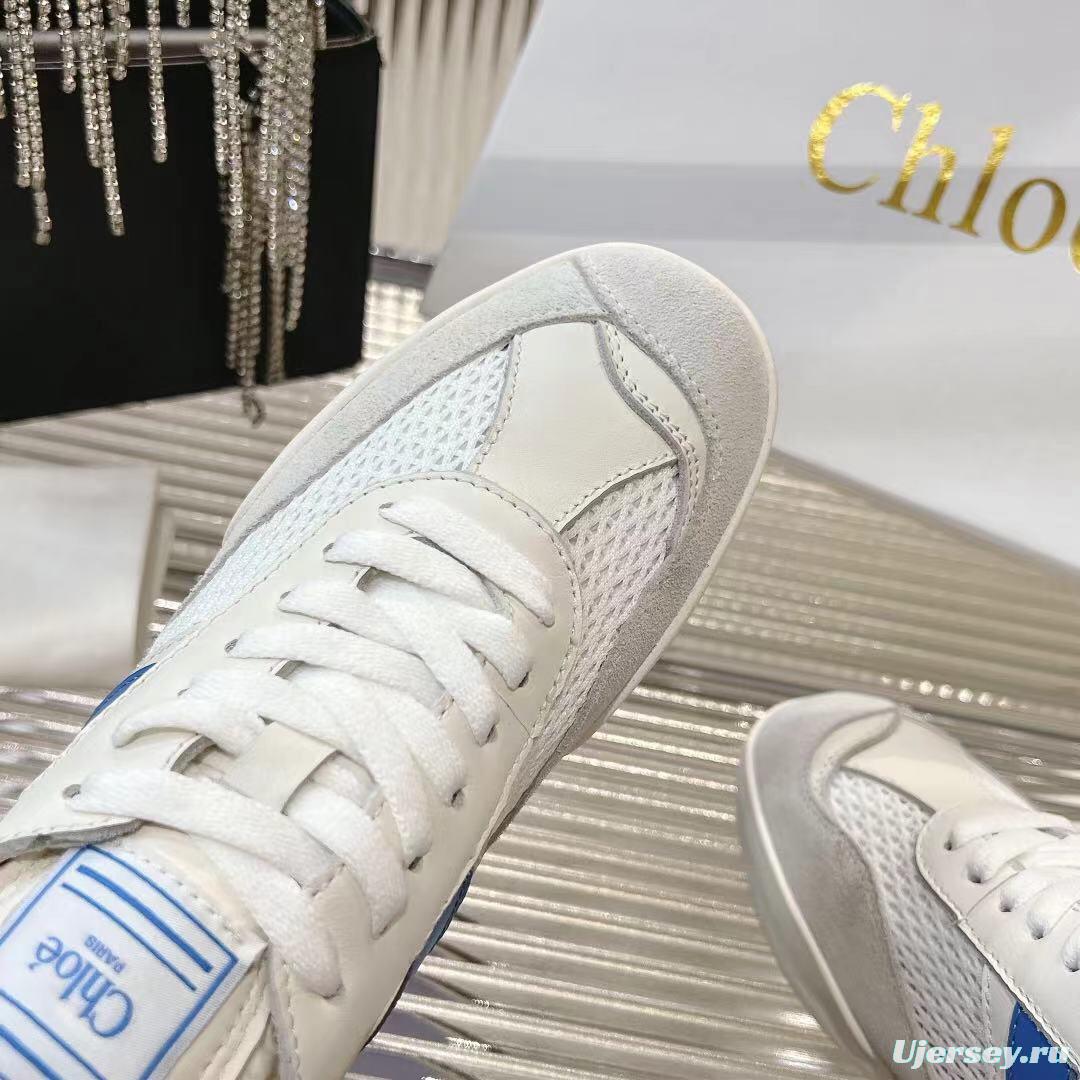 2025 Women Chloé White Blue Mesh Leather Casual Sneakers LY00280