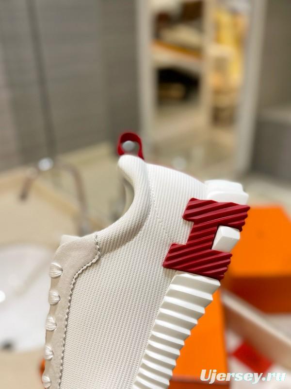 2024 Unisex Hermès White Red Silk Sheepskin Sneakers MJ00320