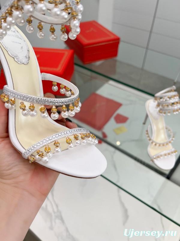 2025 Women RC White Crystal Pearl Leather High Heel Sandals LY00360