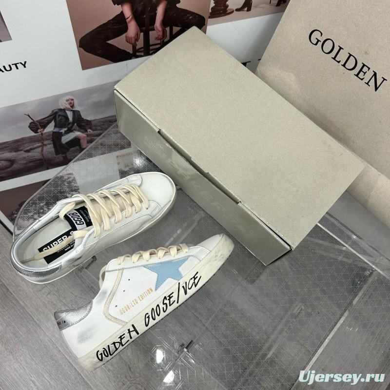 2025 Women GGDB White Light Blue Leather Suede Sneakers