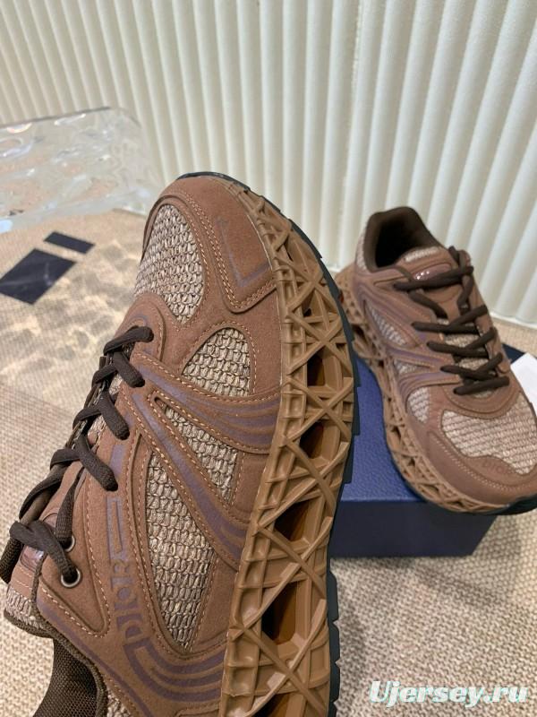 2024 Unisex Dior Brown Mesh Leather Sneakers MJ00400