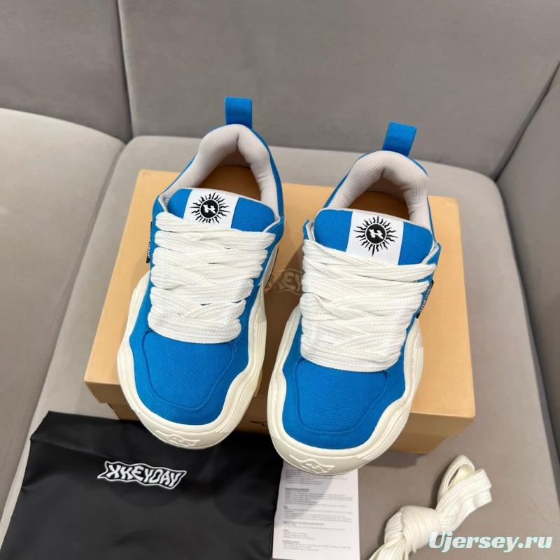 2025 Unisex HEYDAY Blue White Canvas Leather Sneakers Wavy Sole KFY00260