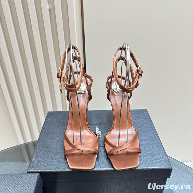 2025 Women Yves Saint Laurent Brown Leather Sandals MJ00290