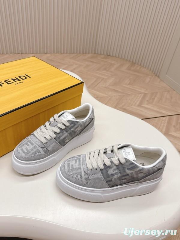 2025 Women Fendi Grey Suede Mesh Sneakers LY00340