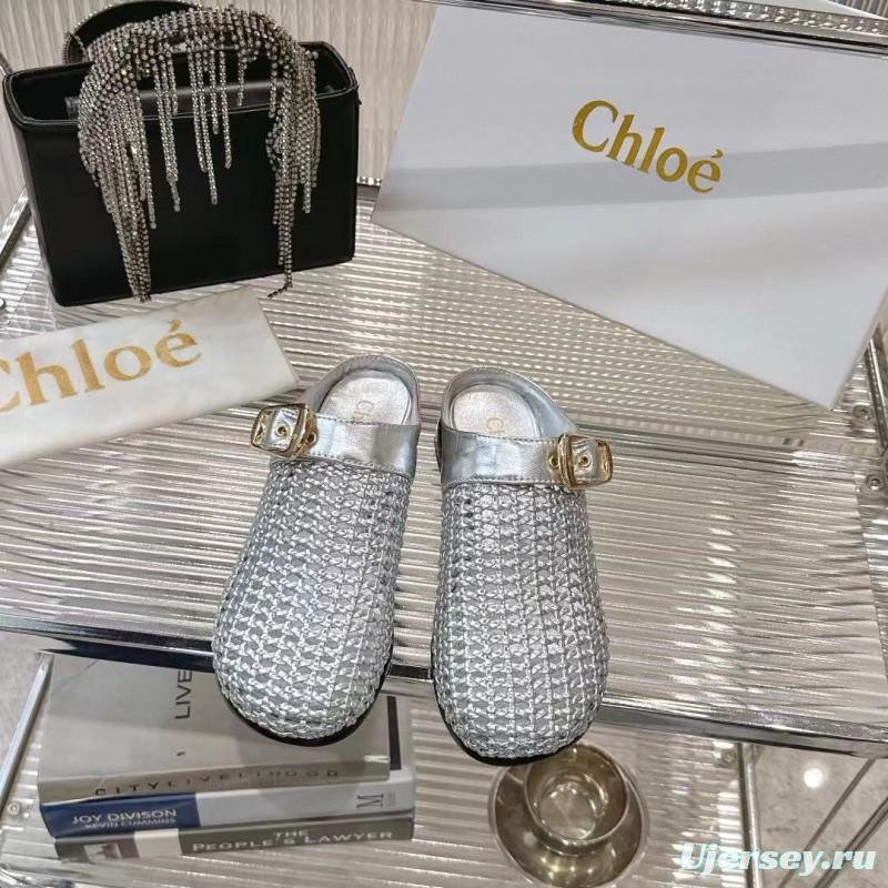 2025 Women Chloé Silver Leather Woven Slippers