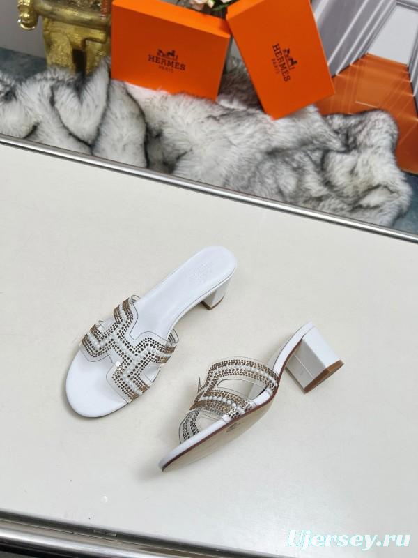 2025 Herme* White Leather Slippers Classic H Pattern MJ00180/215