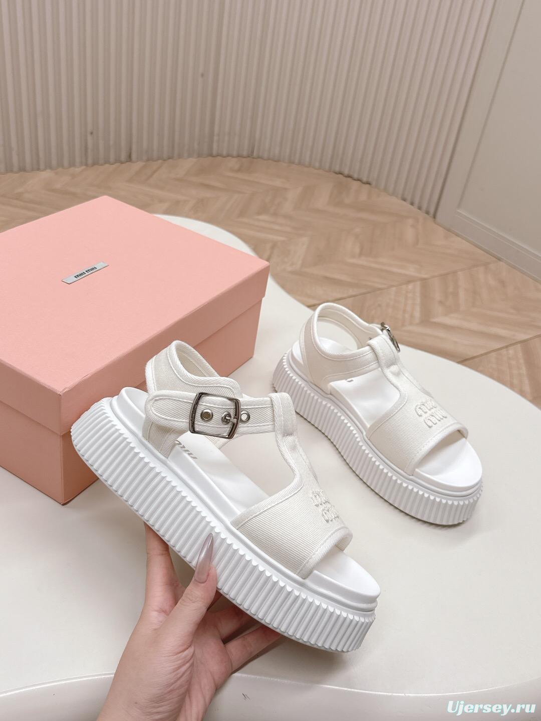 2025 Women Miu Miu White Canvas Sandals