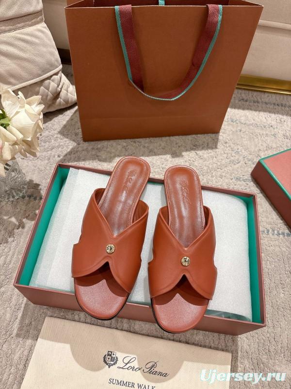 2025 Slippers LP Brown Leather Slippers LY00270