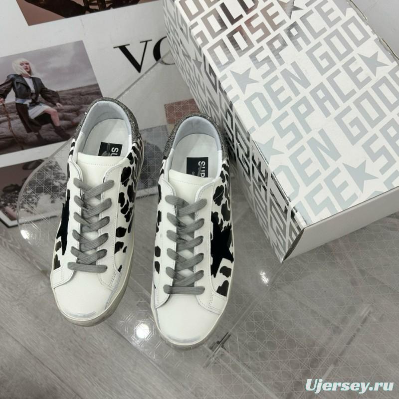 2025 Women GGDB Black White Leather Cow Print Sneakers