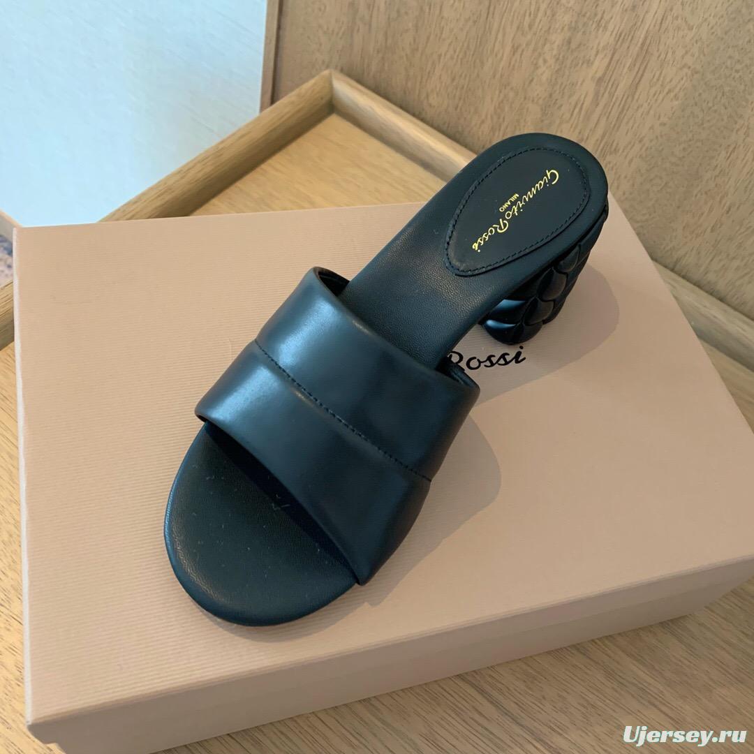 2025 Women Gianvito Rossi Black Leather Slippers KFY00260