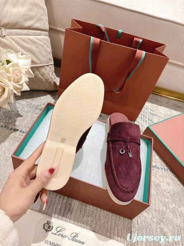 2025 Women LP Burgundy Suede Slippers