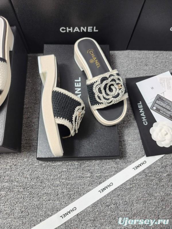 2025 Slippers Chanel Black White Crochet Sandal
