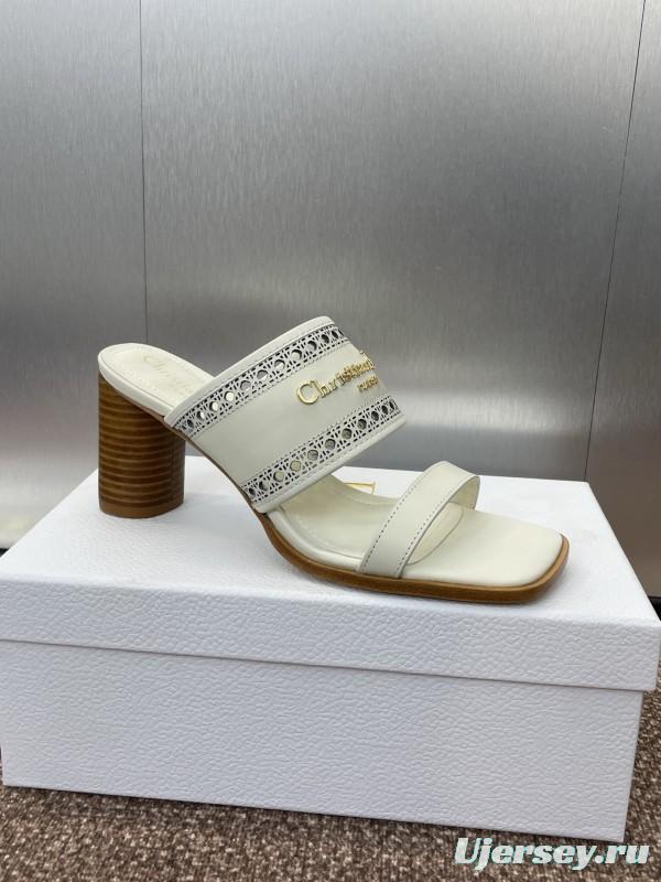 2025 Women Dior White Leather Slide Sandals