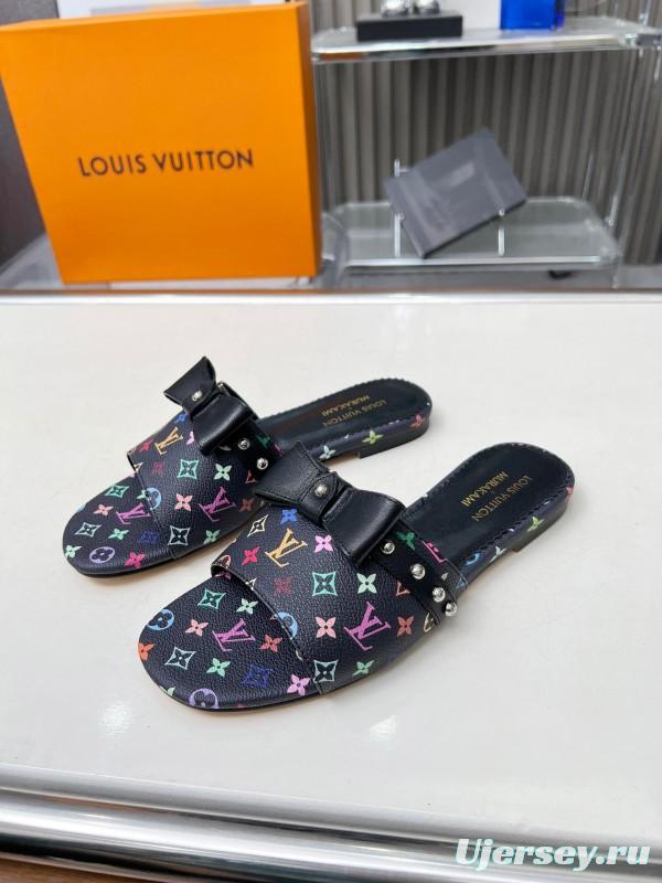 2025 Women Louis Vuitton Multicolor Leather Slippers Monogram LY00200