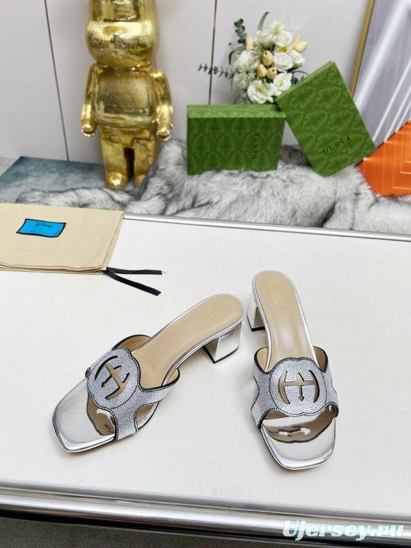 2025 Women Gucci Silver Leather Slippers MJ00190