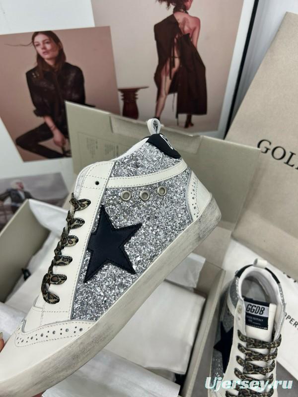 2024 Women GGDB Silver White Leather High Top Sneakers MJ00300