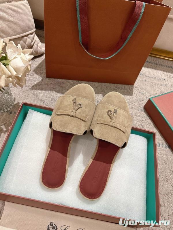 2025 Women LP Beige Suede Slippers