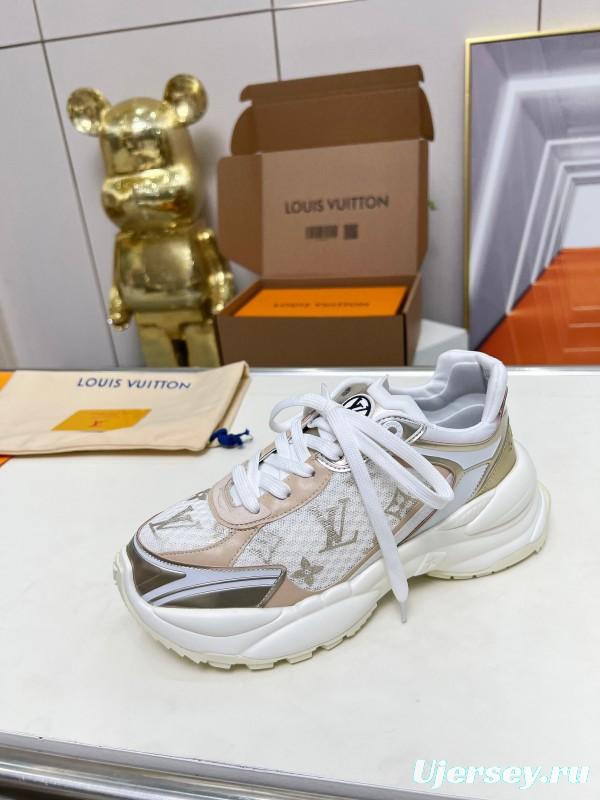 2025 Women Louis Vuitton White Beige Mesh Leather Sneakers LY00340