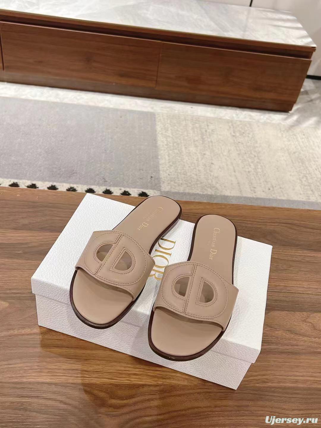 2025 Dio Women Beige Leather Slippers LY00260