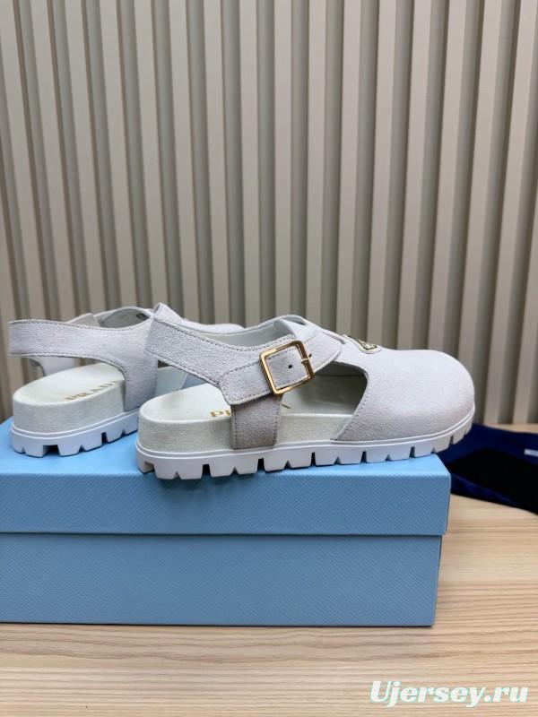 2025 Women Prada White Suede Sandals LY00280