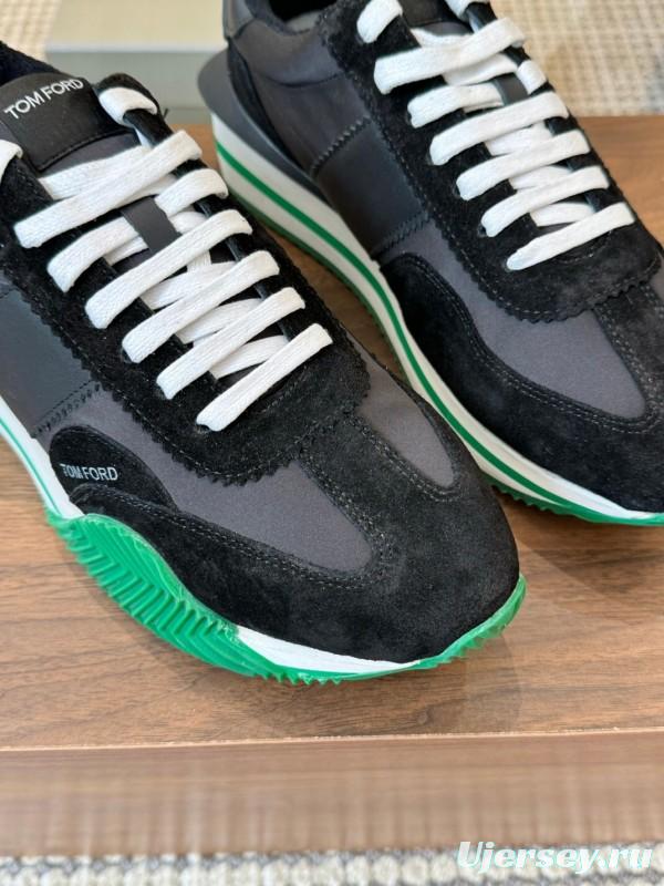 2025 Unisex TOM FORD Black White Green Leather Suede Sneakers LY00360(F)/LY00370(M)