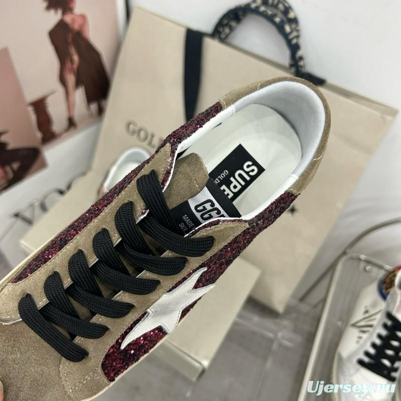 2025 Women GGDB Burgundy White Suede Glitter Sneakers
