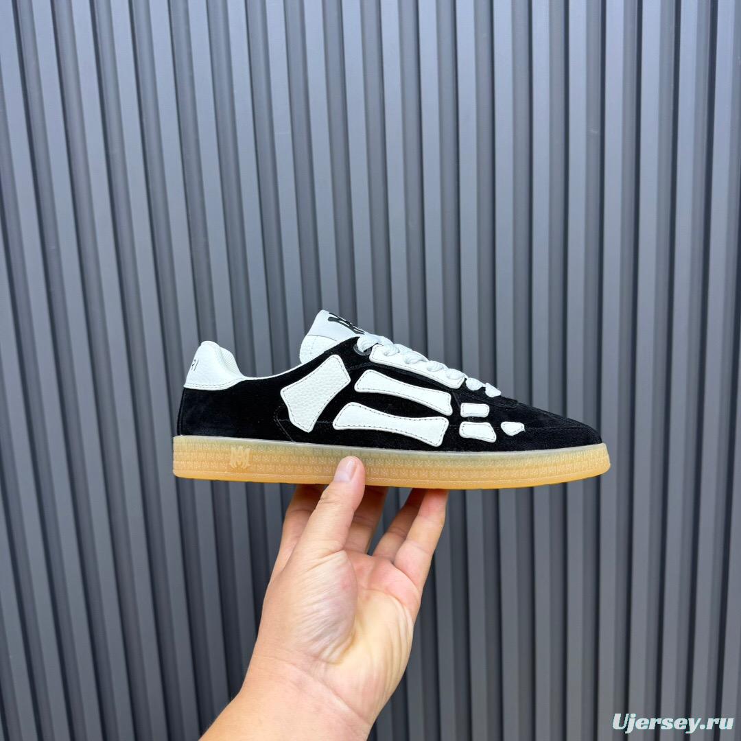 2025 Unisex Amiri Black White Leather Suede Sneakers Skeleton Design LY00280