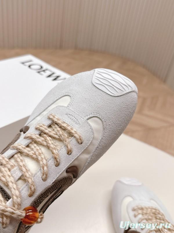 2025 Unisex Loewe Cream Suede Casual Sneaker With Embroidered Detailing KFY00300