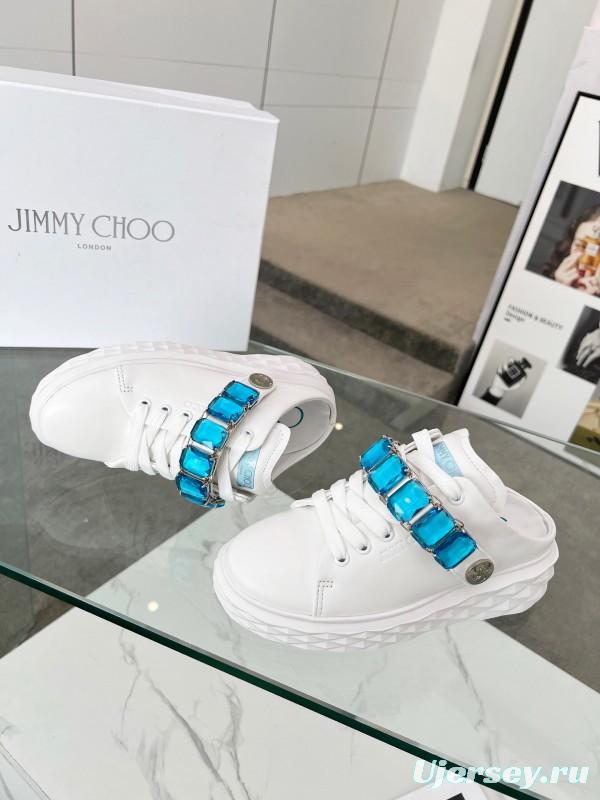 2025 Women Jimmy Choo White Blue Leather Sneakers LY00350