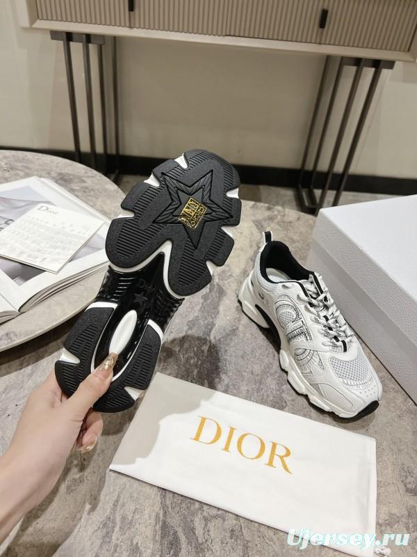 2025 Women Dior White Mesh Leather Sneakers