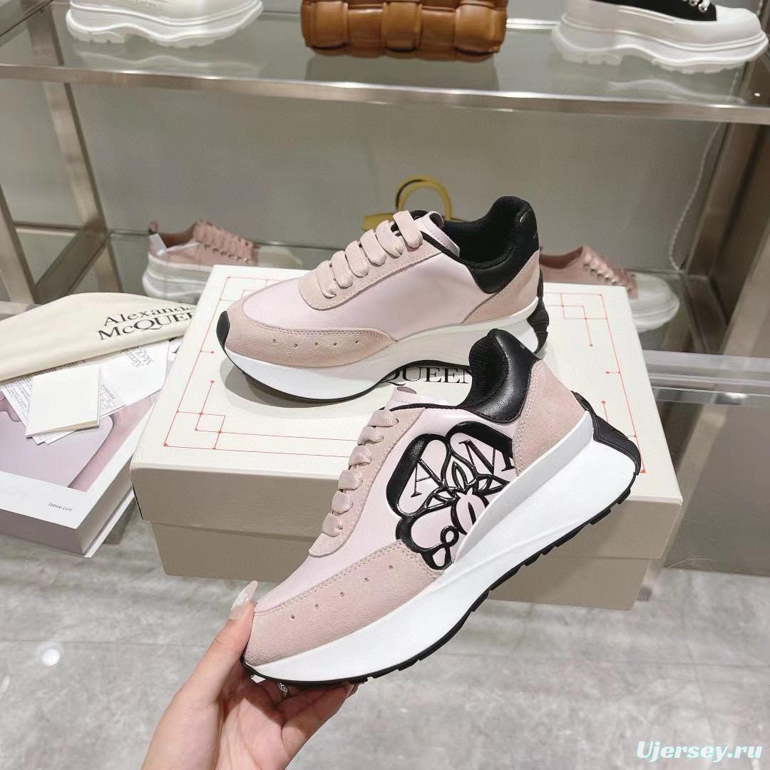 2024 Women Alexander McQueen Pink Black Leather Suede Sneakers MJ00370