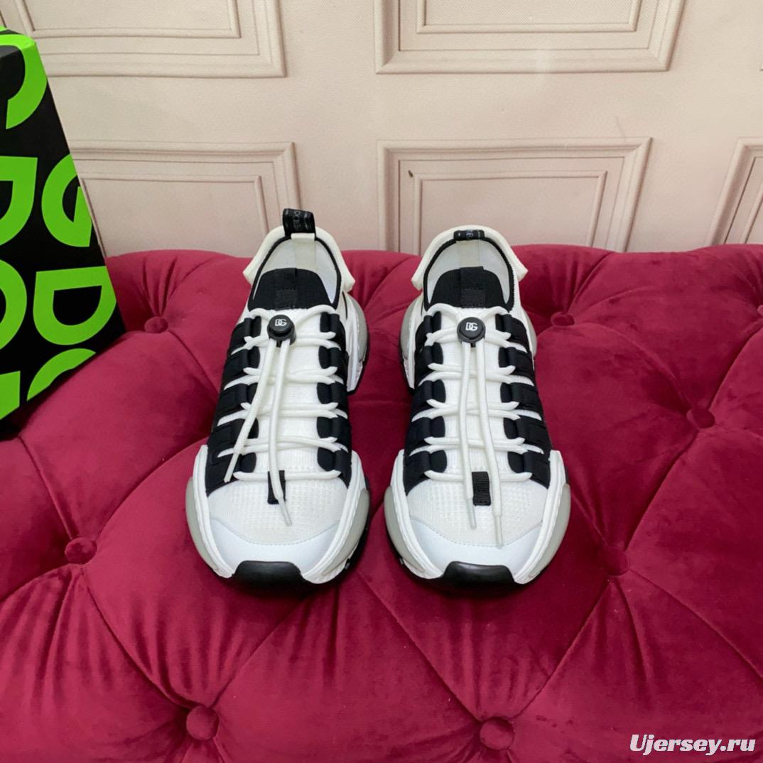 2024 Unisex Dolce & Gabbana Black White Knit Leather Sneakers MJ00340