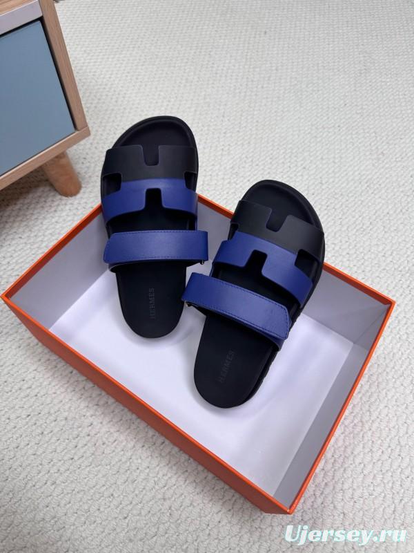 2025 Slippers Hermès Blue Black Leather Slippers