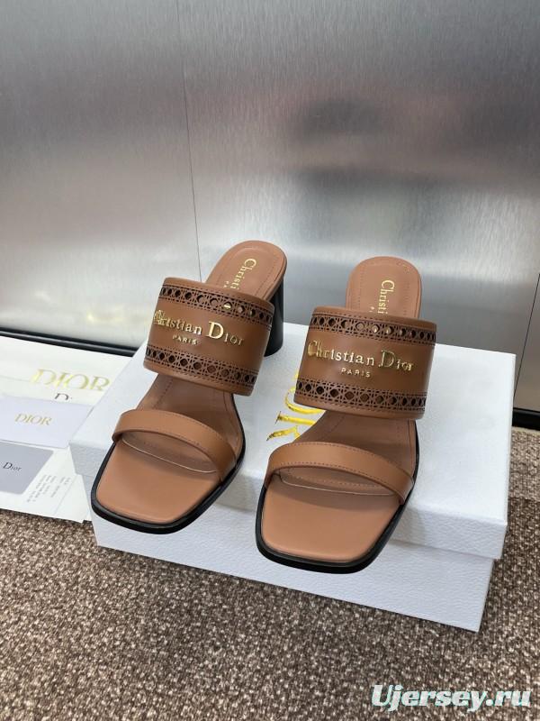 2025 Women Dior Brown Leather Sandals