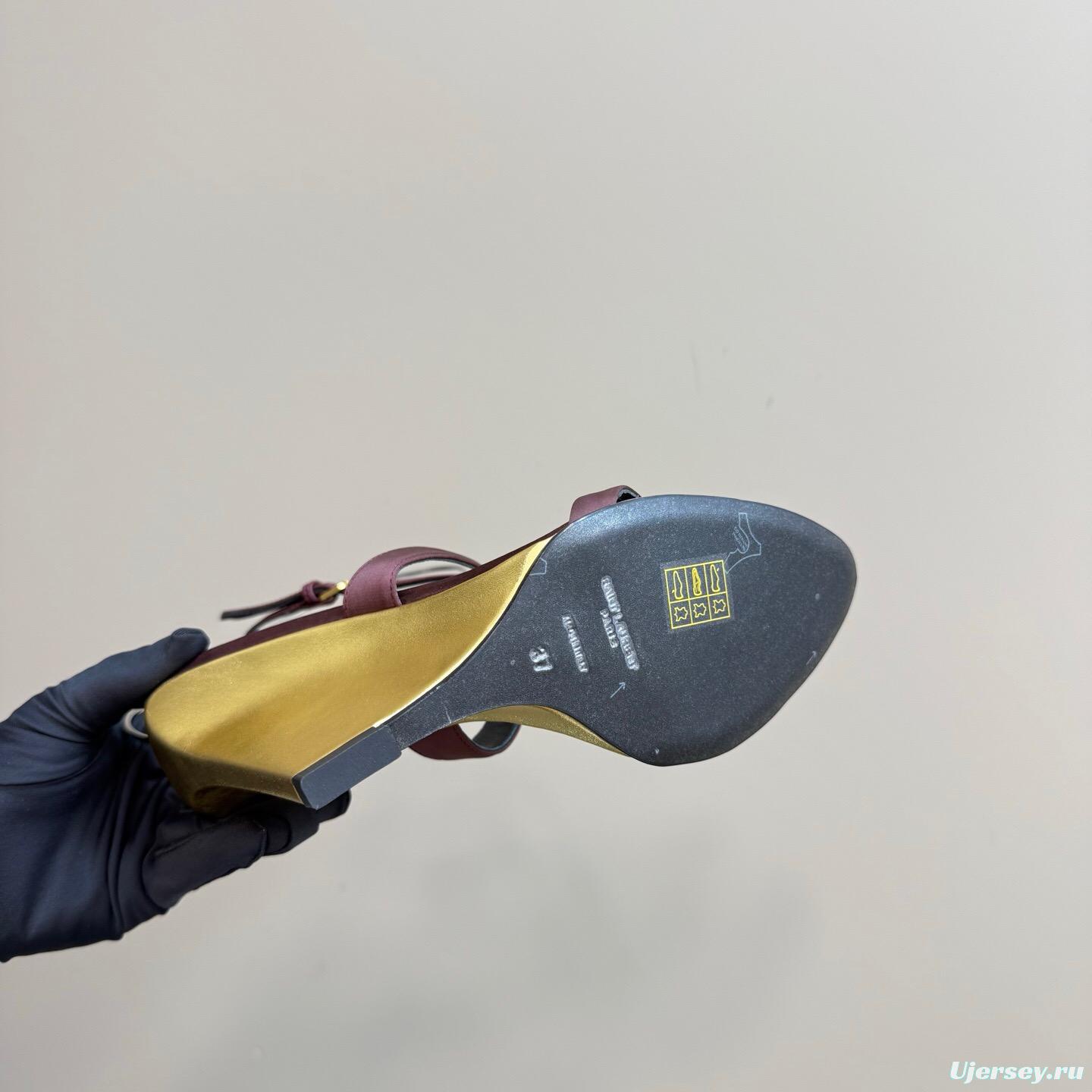 2025 Women Yves Saint Laurent Burgundy Suede Wedge Sandals Elegant Strappy Design KFY00290 (F)