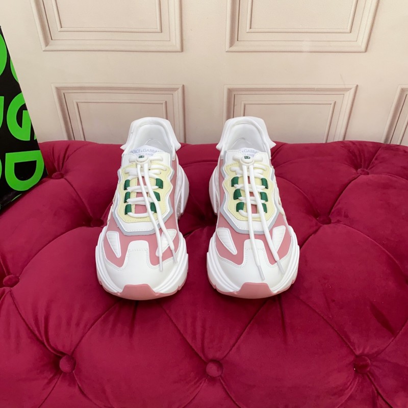 2025 Women Dolce & Gabbana White Pink Green Leather Sneakers LY00330(F)