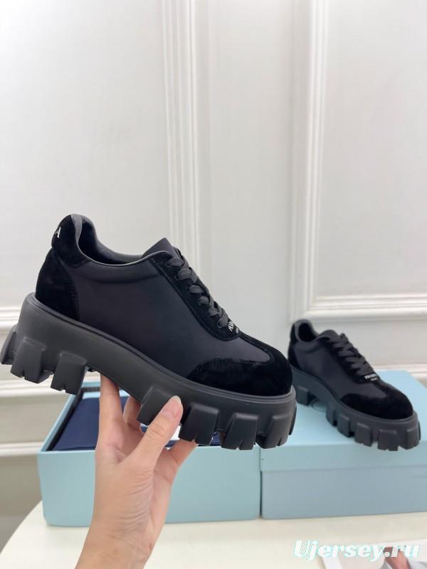 2025 Unisex Prada Black Suede Leather Sneakers KFY00310(F)/KFY00330(M)