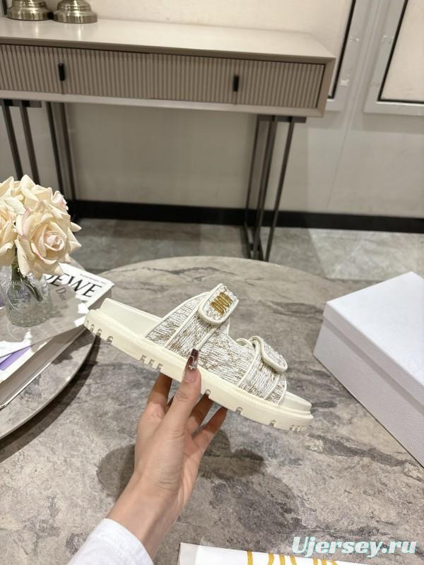 2025 Women Dior White Canvas Leather Sandals