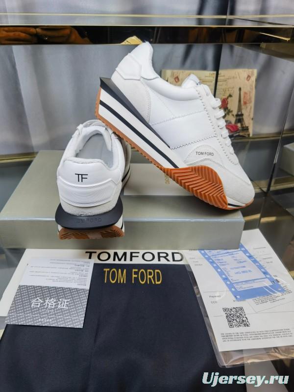 2025 Unisex TOM FORD White Leather Suede Sneakers LY00360(F)/LY00370(M)