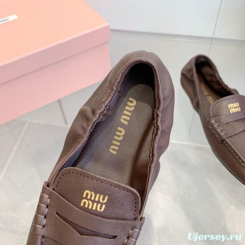 2025 Women Miu Miu Brown Leather Loafers