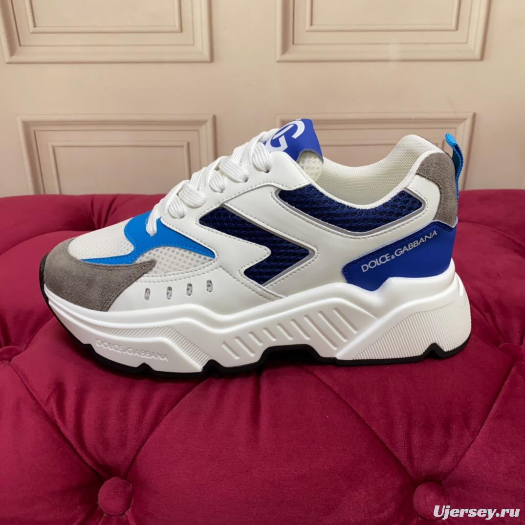 2025 Unisex Dolce & Gabbana White Blue Grey Mesh Leather Sneakers LY00330(F)/LY00340(M)