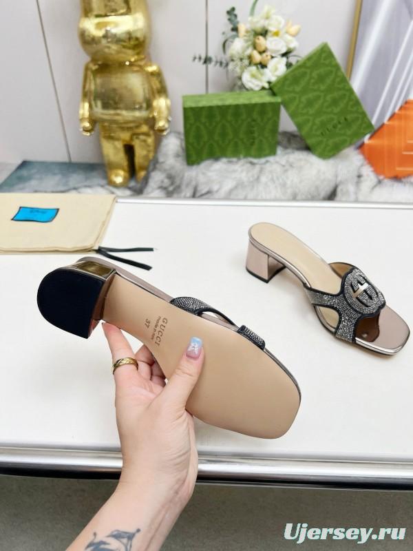 2025 Gucci Black Leather Slippers MJ00190