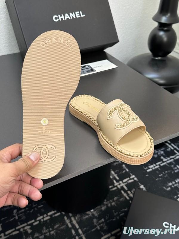 2025 Slippers Chanel Beige Leather Slippers