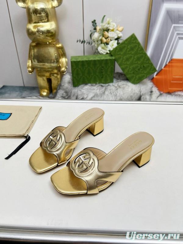2025 Gucci Gold Leather Slippers