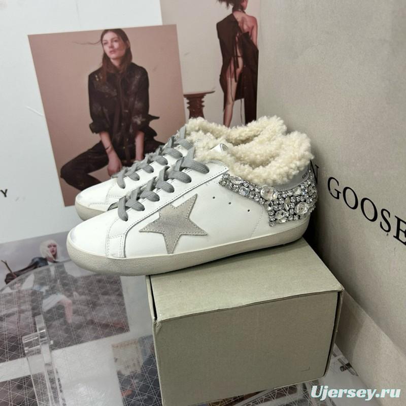 2025 Women GGDB White Grey Leather Shearling Sneakers MJ00260
