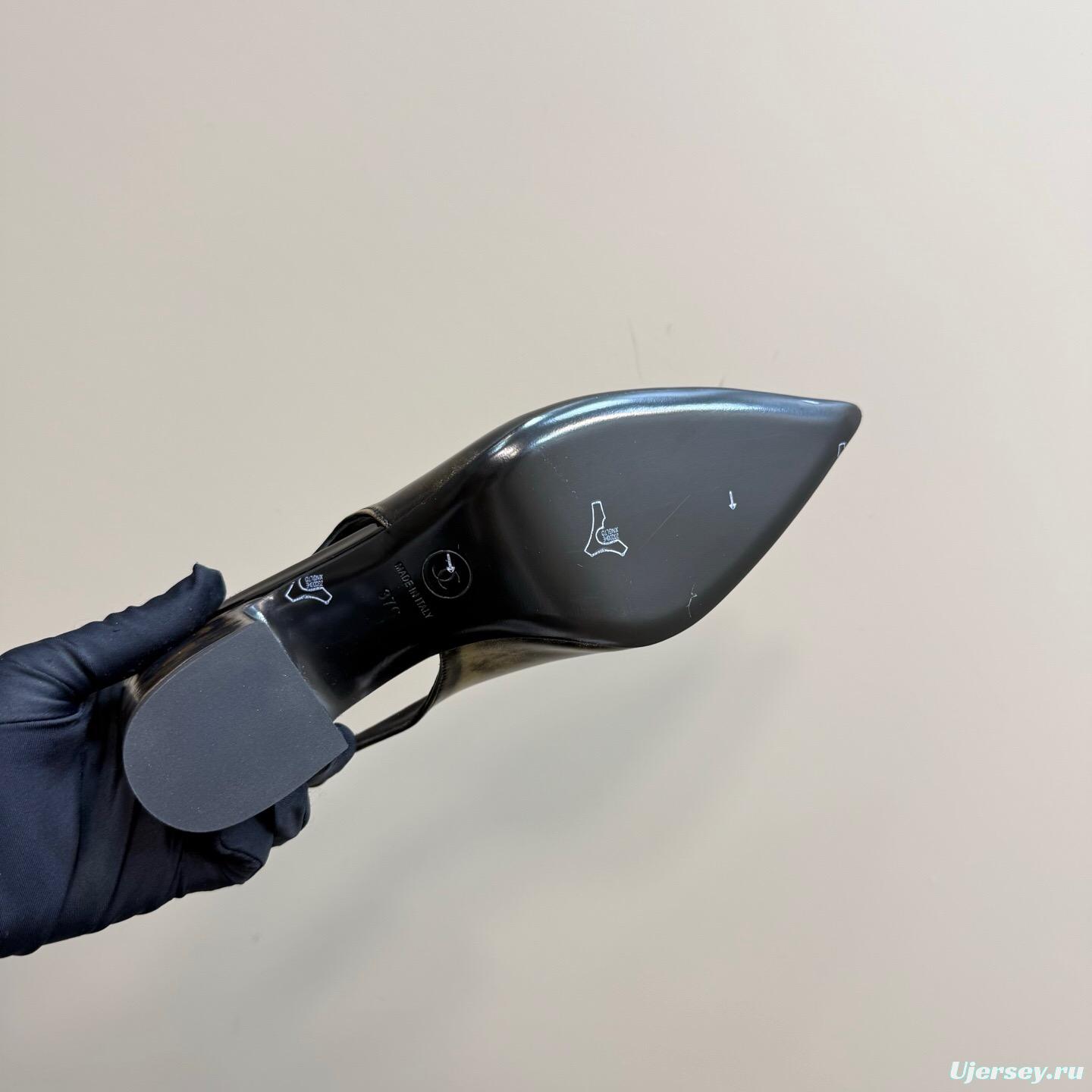 2025 Women Chanel Gold Black Leather Slingback Heel