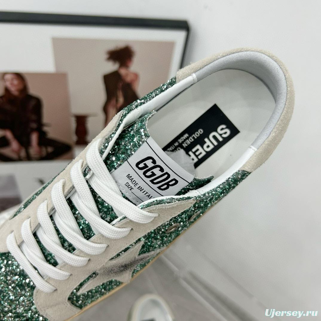 2025 Women GGDB Green White Suede Leather Star Sneakers